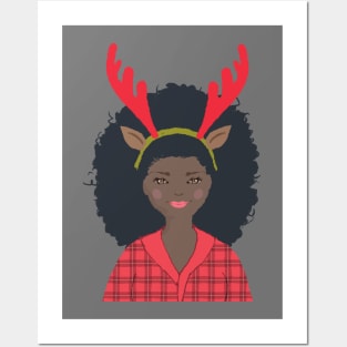 Black Woman Christmas Portrait Posters and Art